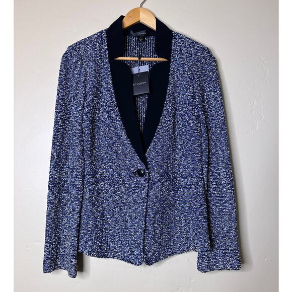 NWT St. John Stretch Boucle Jacket Blue, White, Black Tweed Stretch 10 - Picture 1 of 7